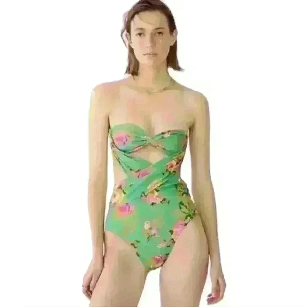 J.Crew Crisscross Cutout Bandeau‎ One-Piece In Rose Garden Plus Size 22 NWTS.